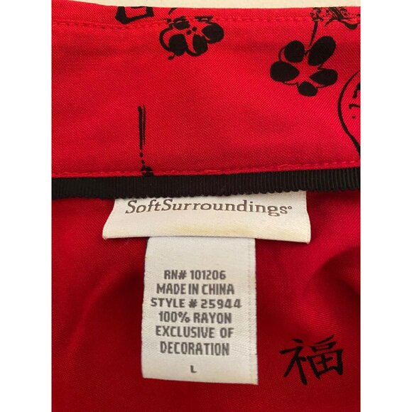 Soft Surroundings Red Tunic Blouse Wrap Black Asian Floral Pattern Large - Picture 9 of 10